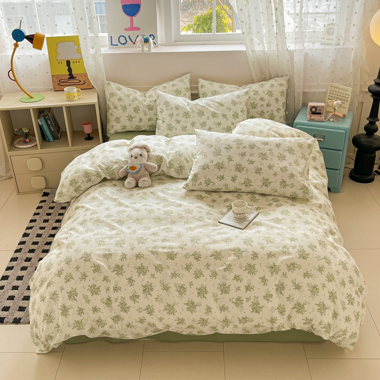 91家纺网 家纺一手货源 找家纺 柠馨 2026春夏新款13372全棉纯棉印花四件套-芙拉系列 流岚