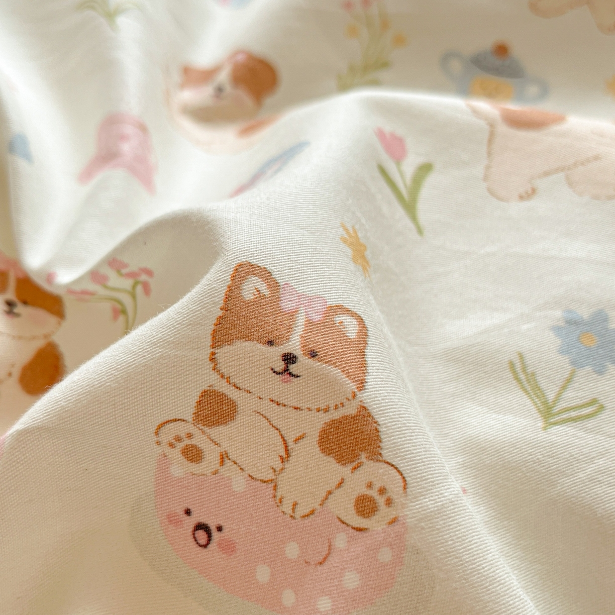 91家纺网 家纺一手货源 找家纺 柠馨 2026春夏新款13372全棉纯棉印花四件套-芙拉系列 糯米猫球