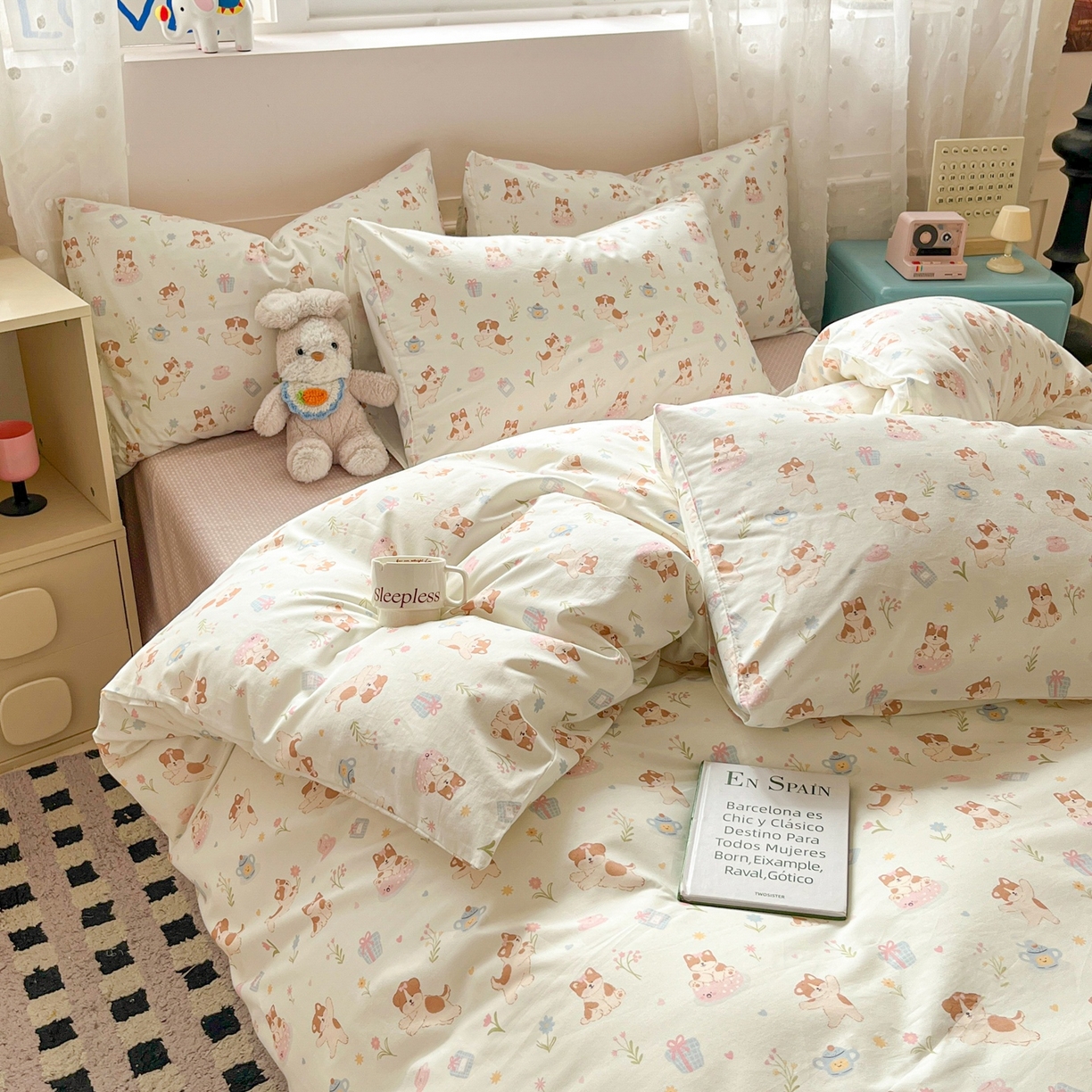 91家纺网 家纺一手货源 找家纺 柠馨 2026春夏新款13372全棉纯棉印花四件套-芙拉系列 糯米猫球