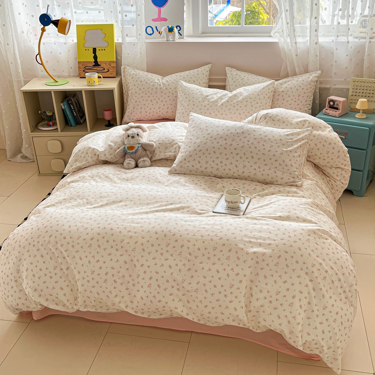 91家纺网 家纺一手货源 找家纺 柠馨 2026春夏新款13372全棉纯棉印花四件套-芙拉系列 流萤