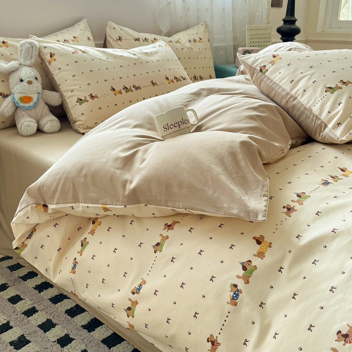 91家纺网 家纺一手货源 找家纺 柠馨 2026春夏新款13372全棉纯棉印花四件套-芙拉系列 焦糖甜心