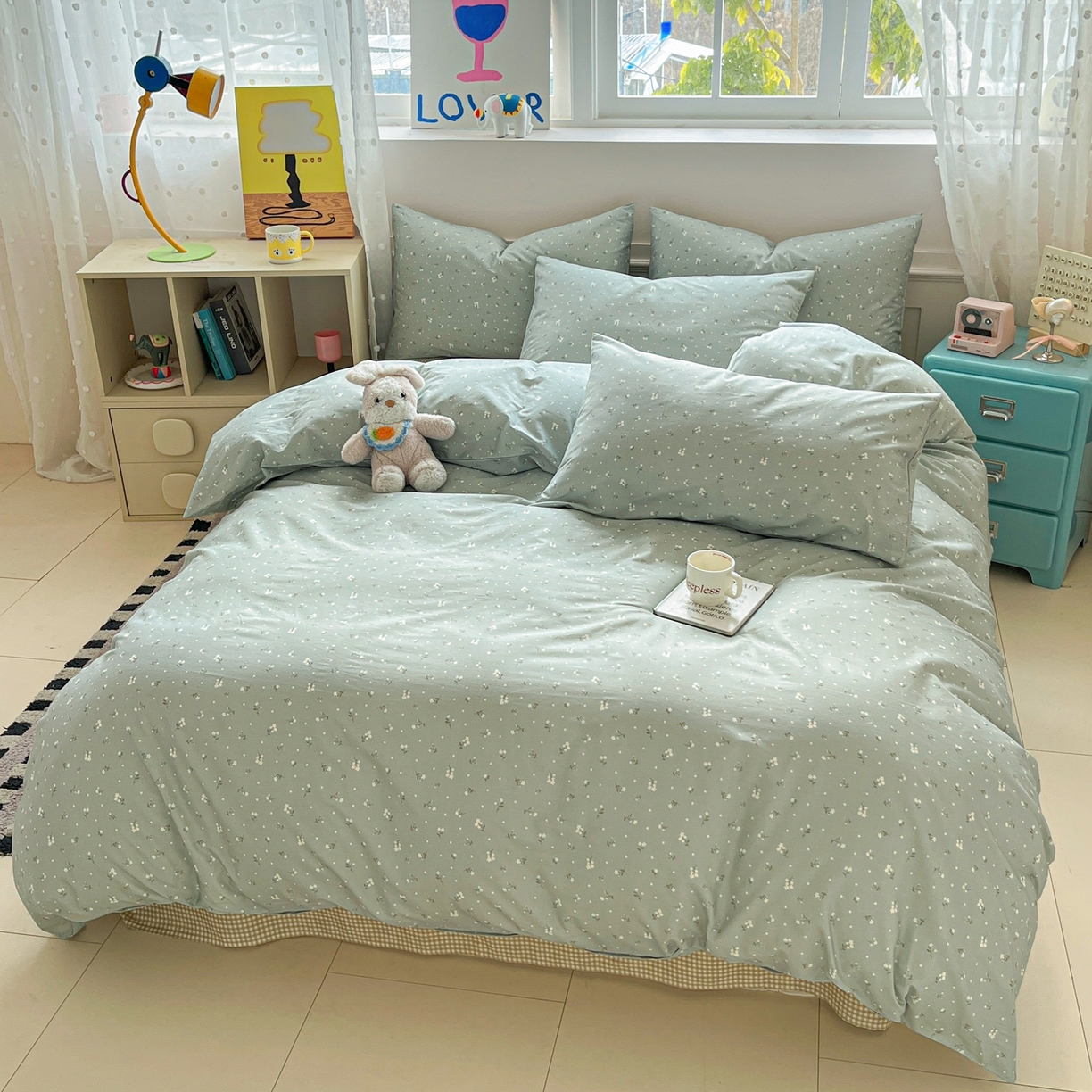 91家纺网 家纺一手货源 找家纺 柠馨 2026春夏新款13372全棉纯棉印花四件套-芙拉系列 瑾熙