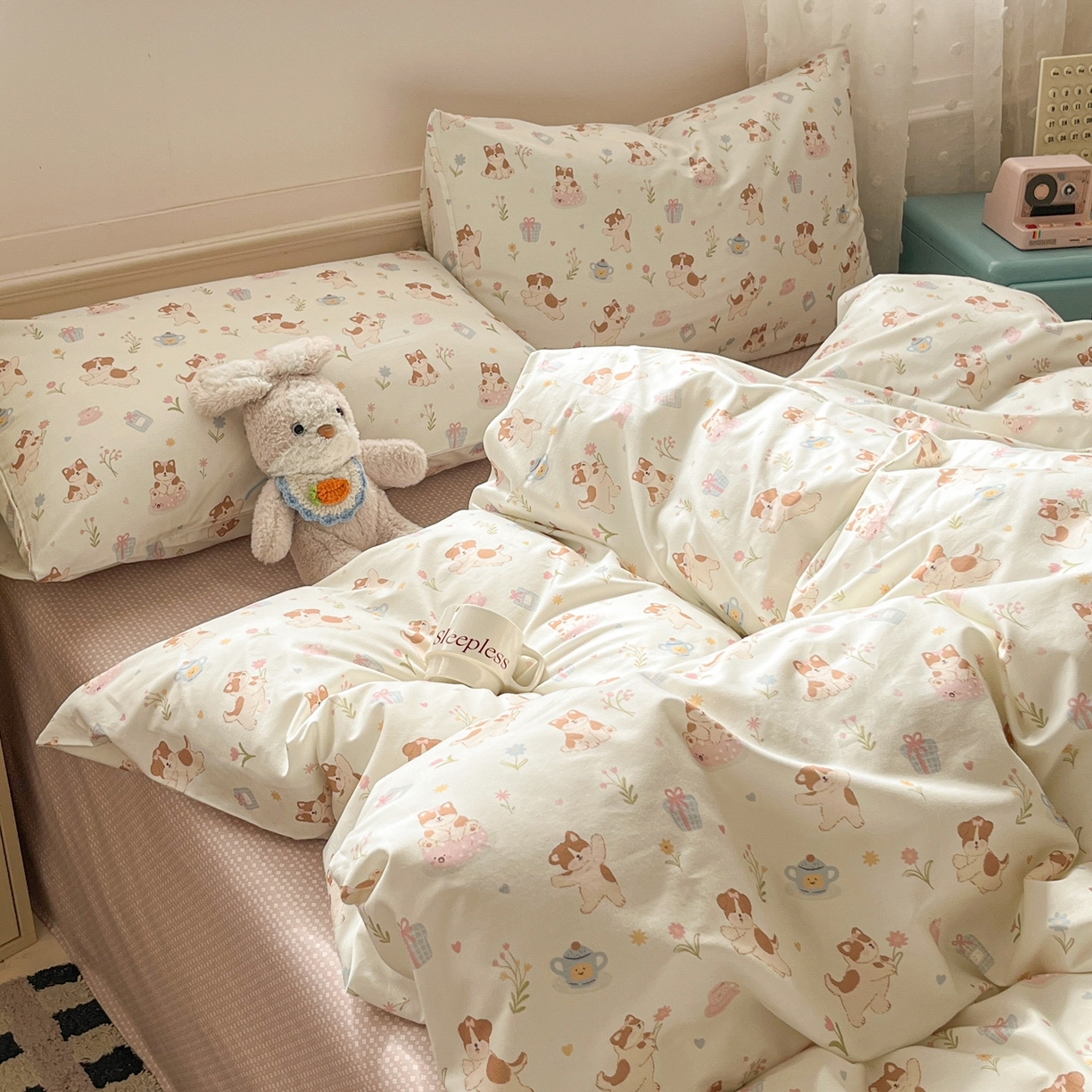 91家纺网 家纺一手货源 找家纺 柠馨 2026春夏新款13372全棉纯棉印花四件套-芙拉系列 糯米猫球