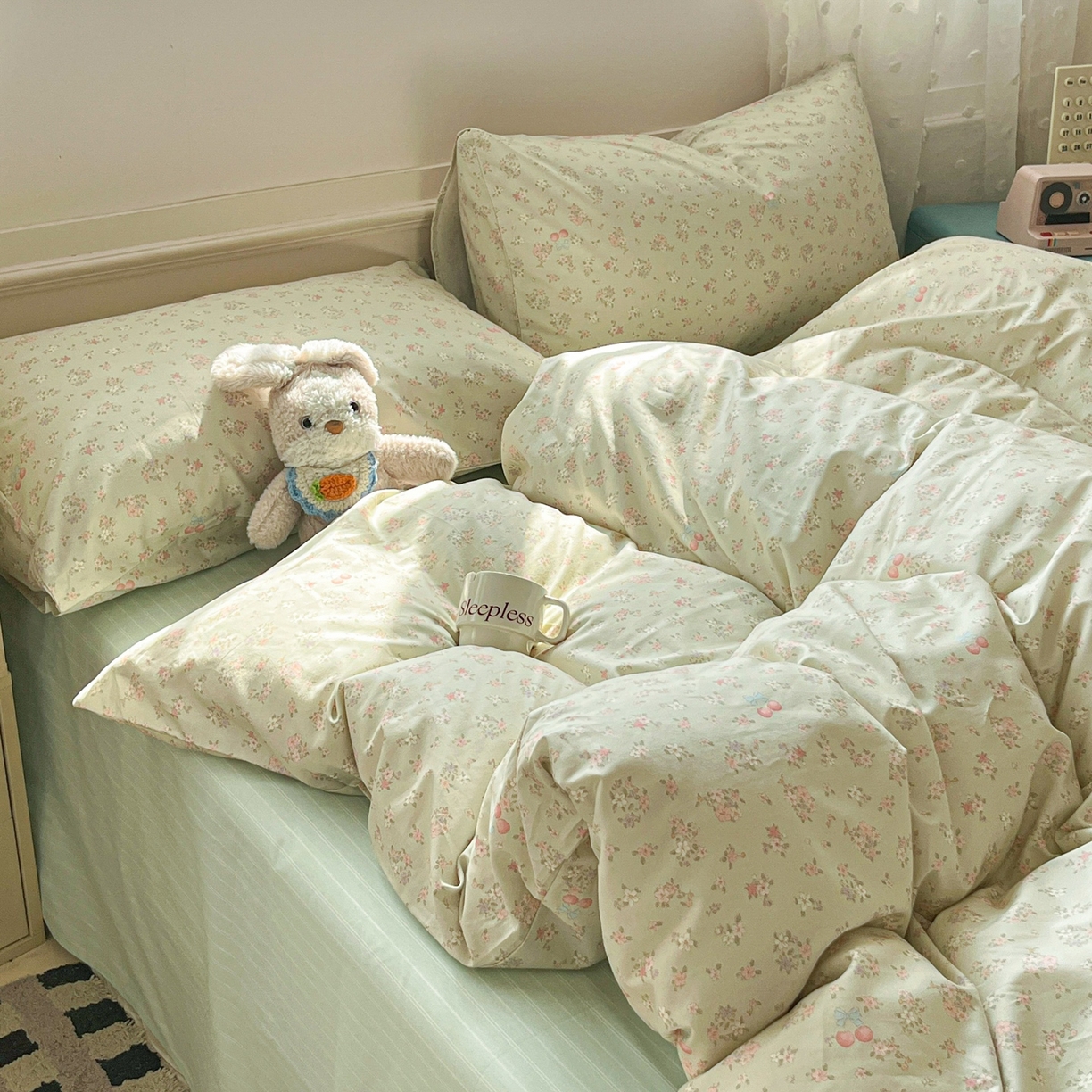 91家纺网 家纺一手货源 找家纺 柠馨 2026春夏新款13372全棉纯棉印花四件套-芙拉系列 青筠