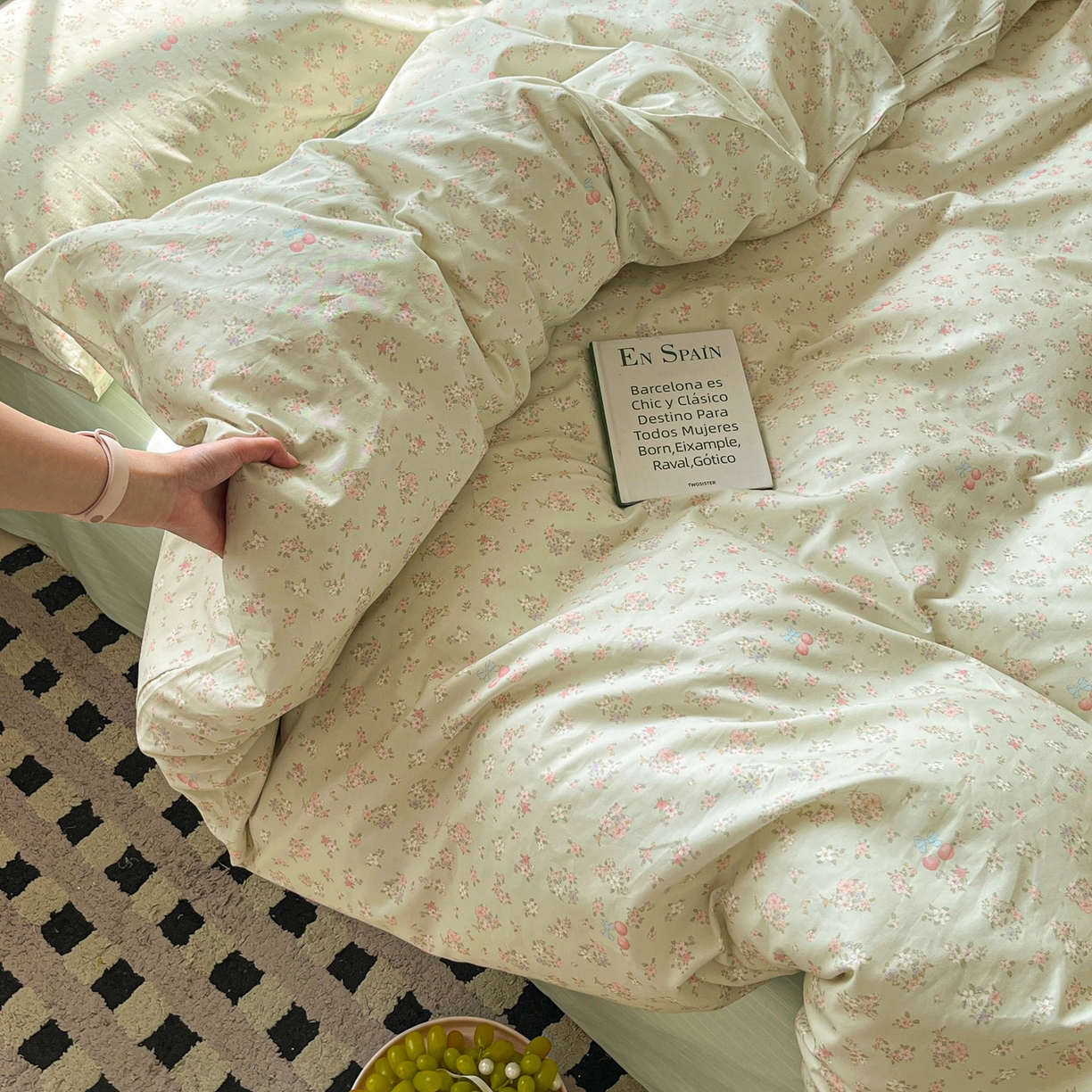 91家纺网 家纺一手货源 找家纺 柠馨 2026春夏新款13372全棉纯棉印花四件套-芙拉系列 青筠