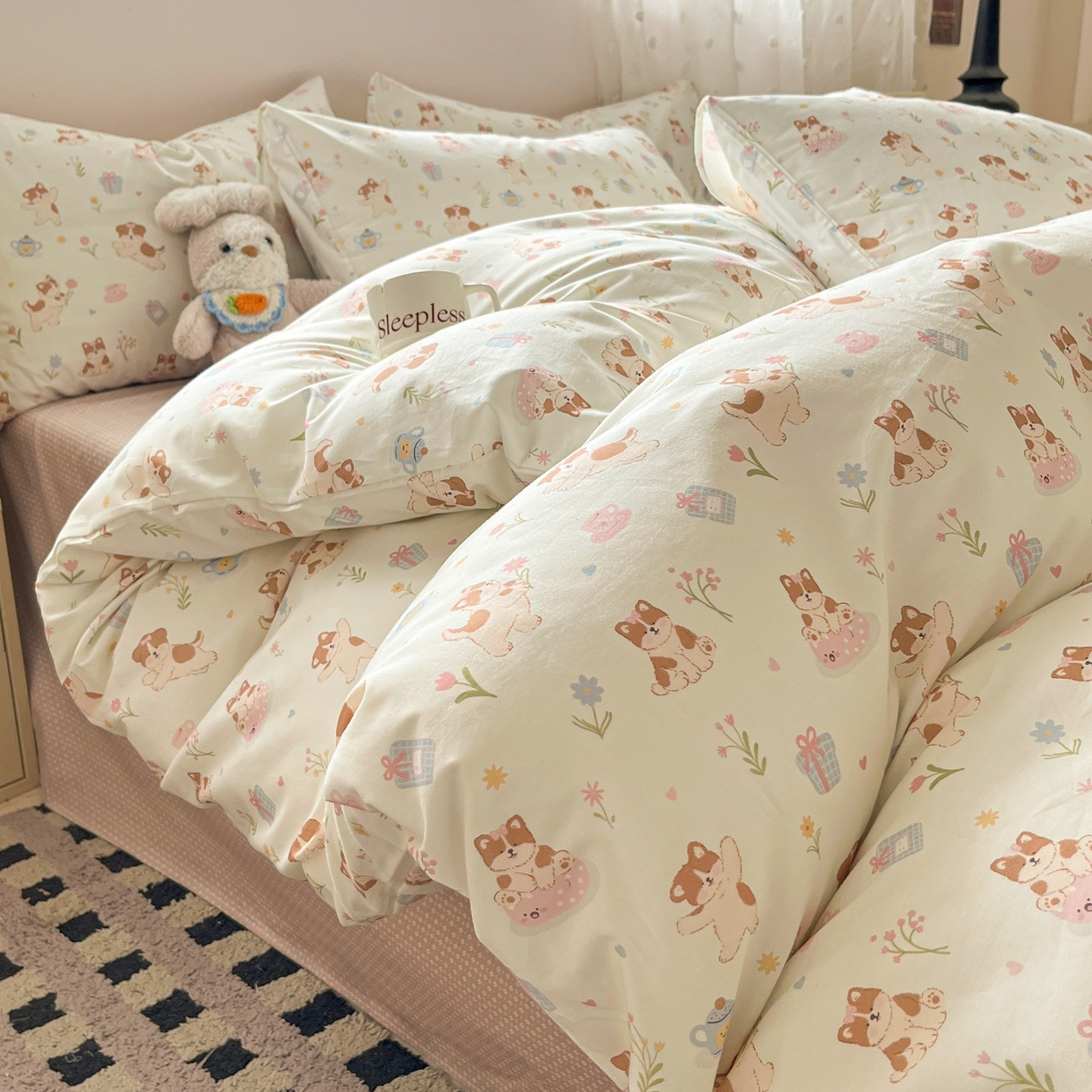 柠馨 2026春夏新款13372全棉纯棉印花四件套-芙拉系列 糯米猫球