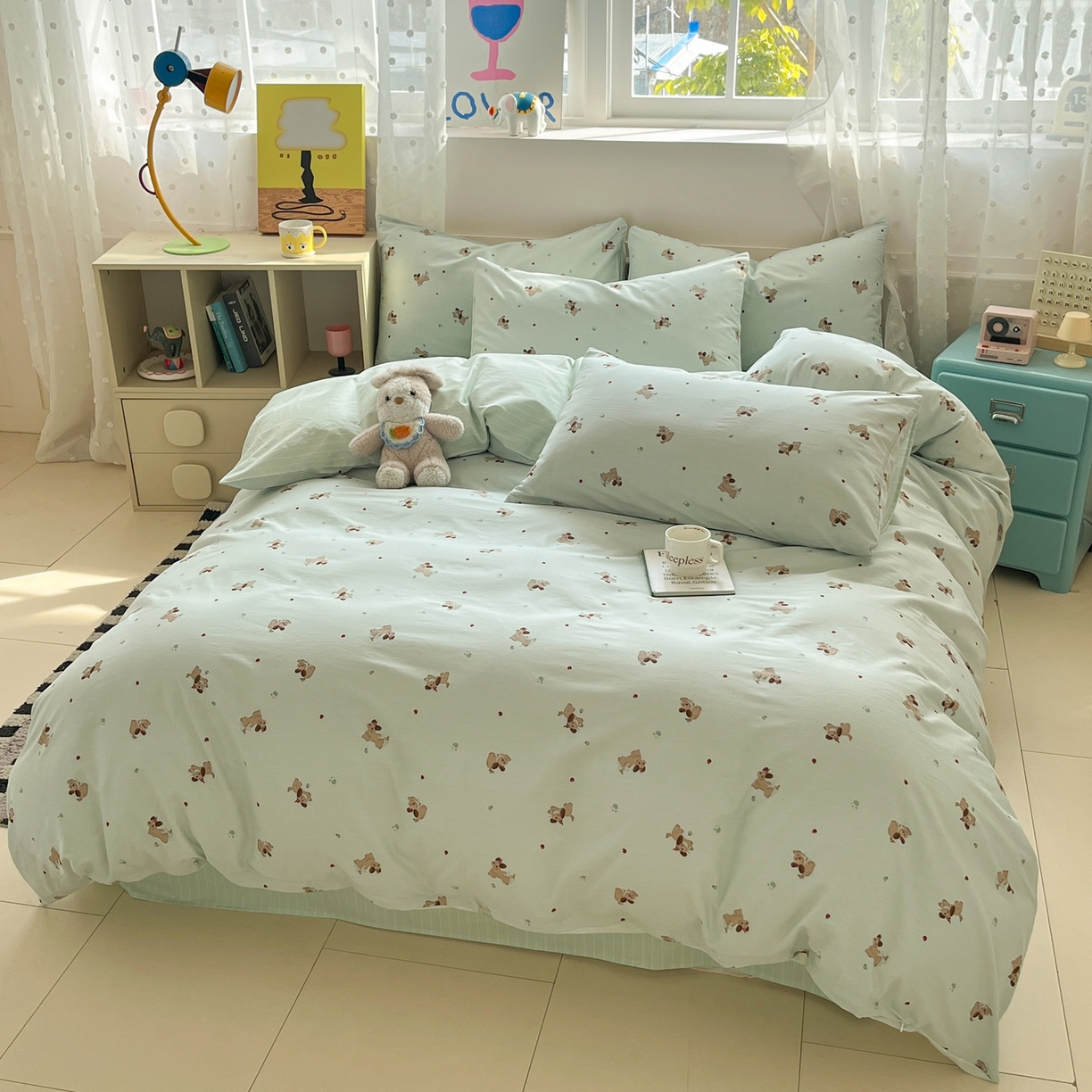 91家纺网 家纺一手货源 找家纺 柠馨 2026春夏新款13372全棉纯棉印花四件套-芙拉系列 甜美萌宠