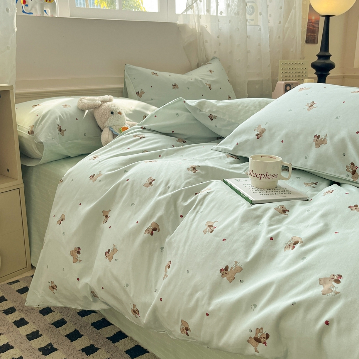 91家纺网 家纺一手货源 找家纺 柠馨 2026春夏新款13372全棉纯棉印花四件套-芙拉系列 甜美萌宠