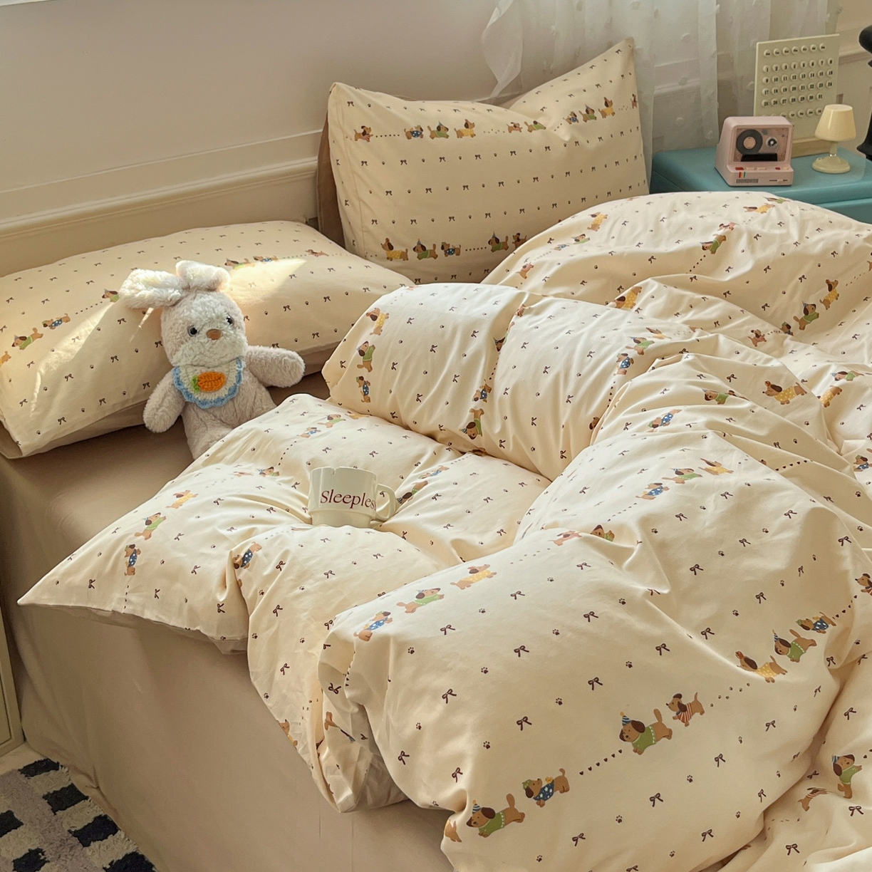 91家纺网 家纺一手货源 找家纺 柠馨 2026春夏新款13372全棉纯棉印花四件套-芙拉系列 焦糖甜心