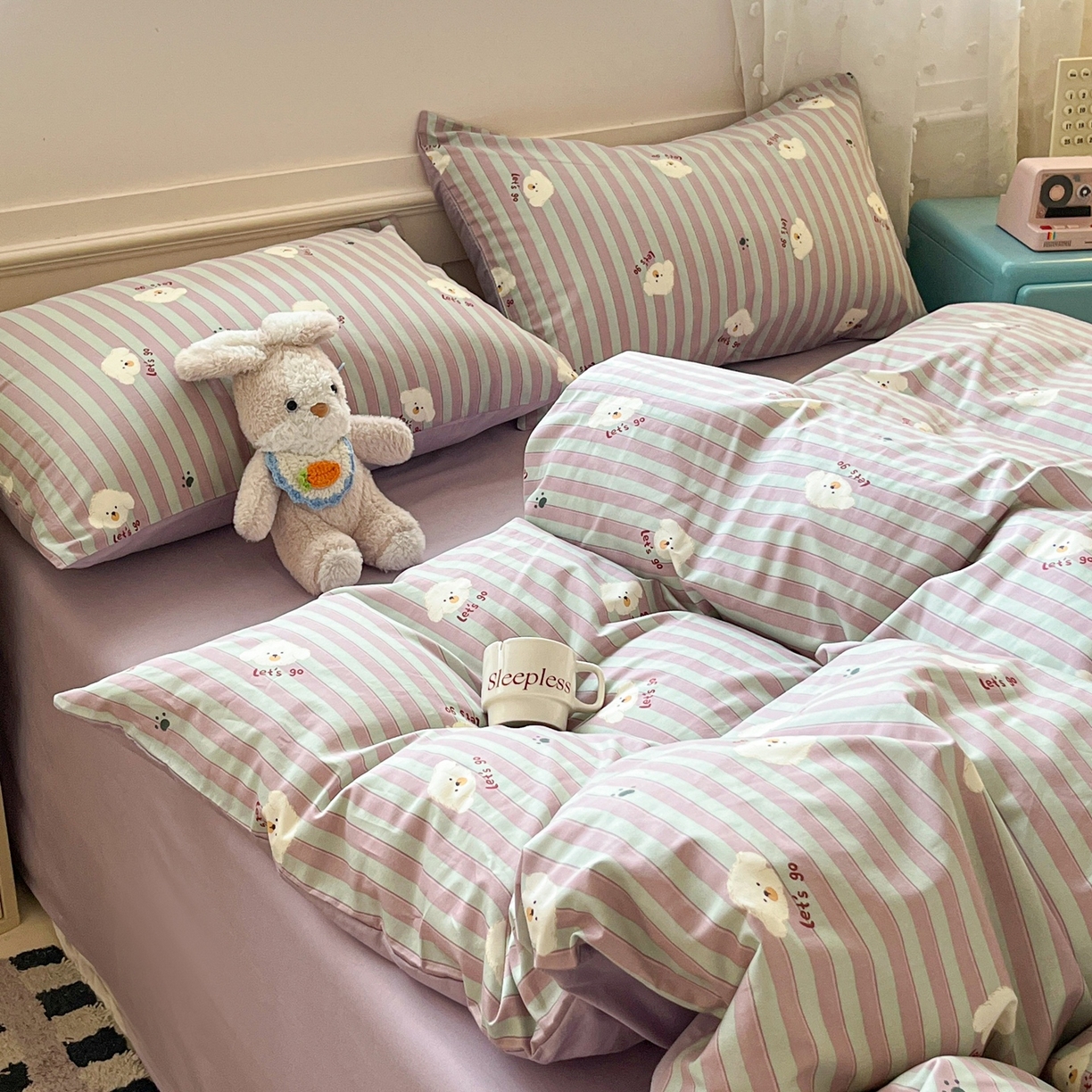 91家纺网 家纺一手货源 找家纺 柠馨 2026春夏新款13372全棉纯棉印花四件套-芙拉系列 棉花星球