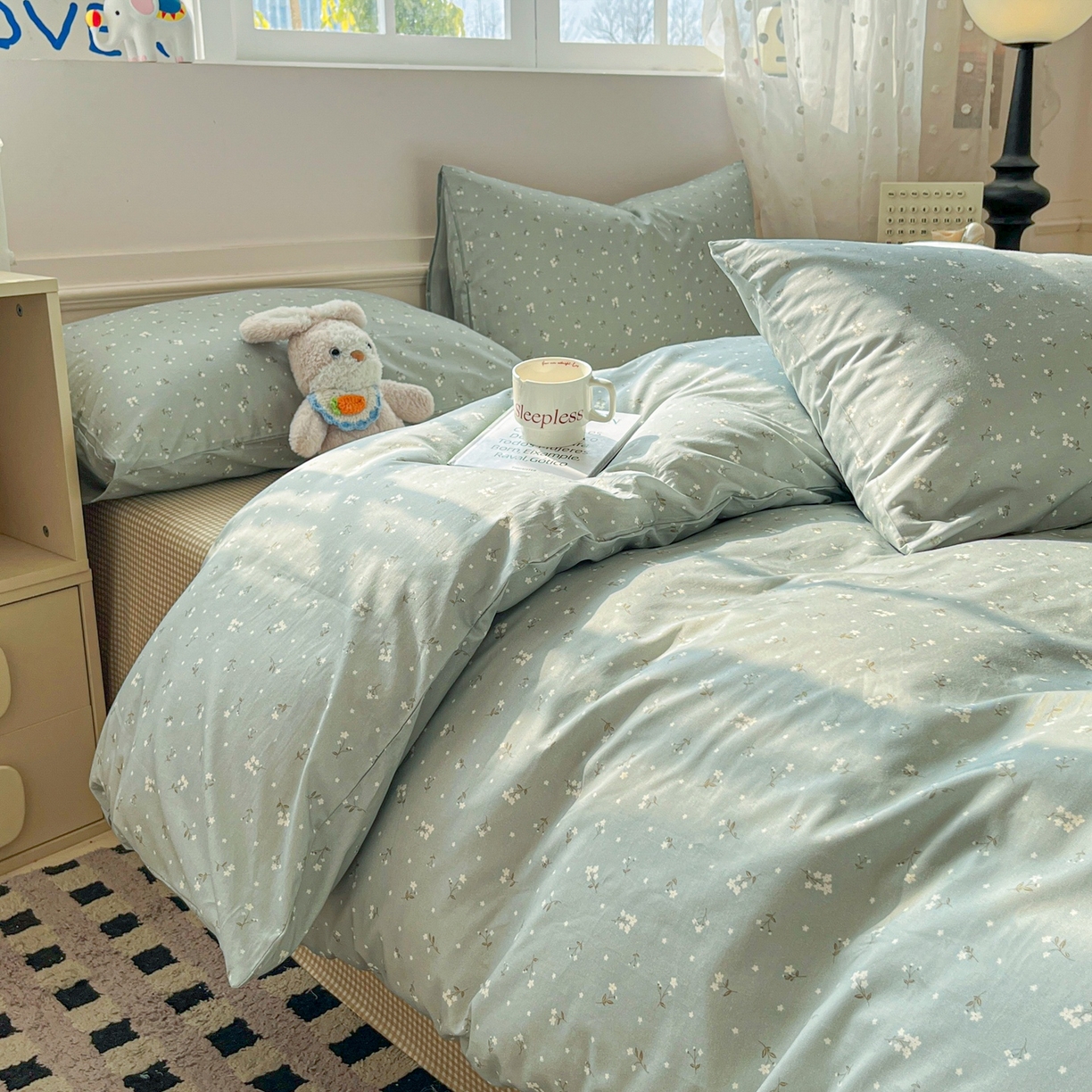 91家纺网 家纺一手货源 找家纺 柠馨 2026春夏新款13372全棉纯棉印花四件套-芙拉系列 瑾熙