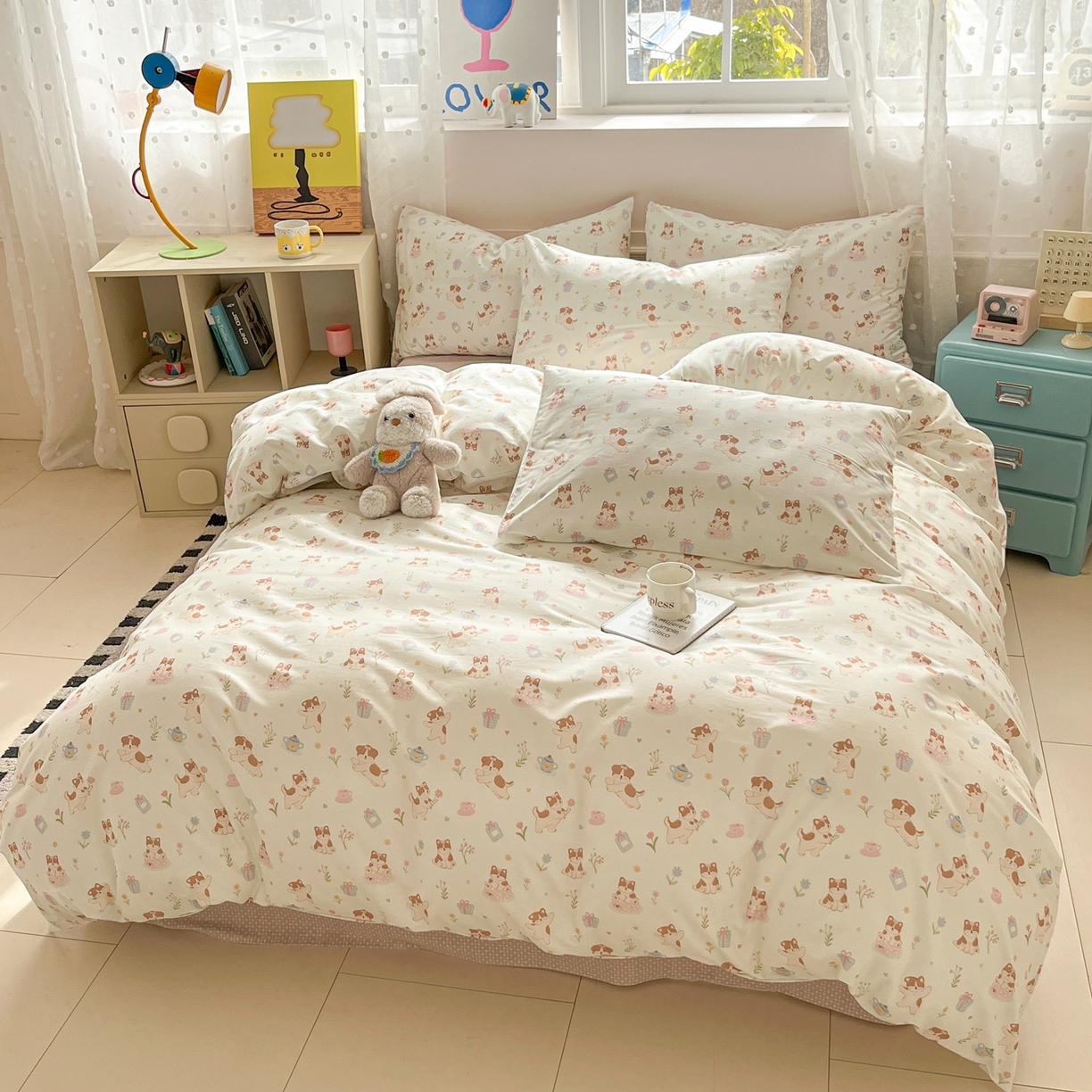 91家纺网 家纺一手货源 找家纺 柠馨 2026春夏新款13372全棉纯棉印花四件套-芙拉系列 糯米猫球