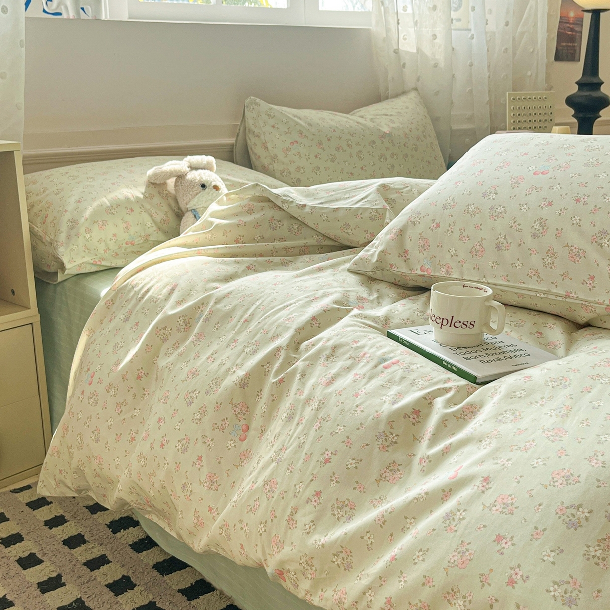 91家纺网 家纺一手货源 找家纺 柠馨 2026春夏新款13372全棉纯棉印花四件套-芙拉系列 青筠