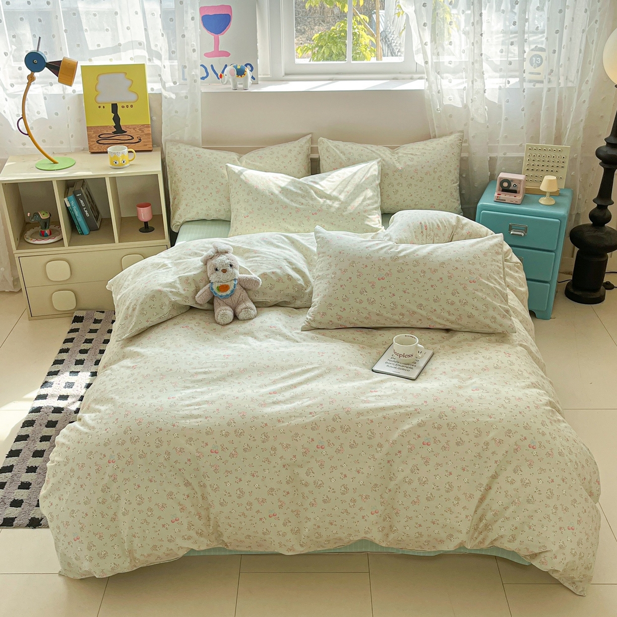 91家纺网 家纺一手货源 找家纺 柠馨 2026春夏新款13372全棉纯棉印花四件套-芙拉系列 青筠