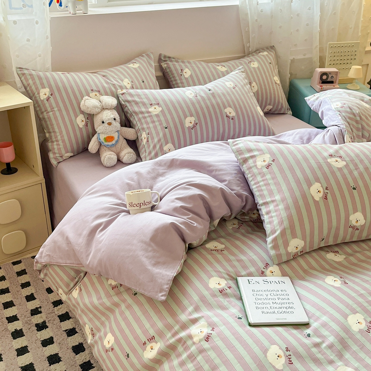 91家纺网 家纺一手货源 找家纺 柠馨 2026春夏新款13372全棉纯棉印花四件套-芙拉系列 棉花星球