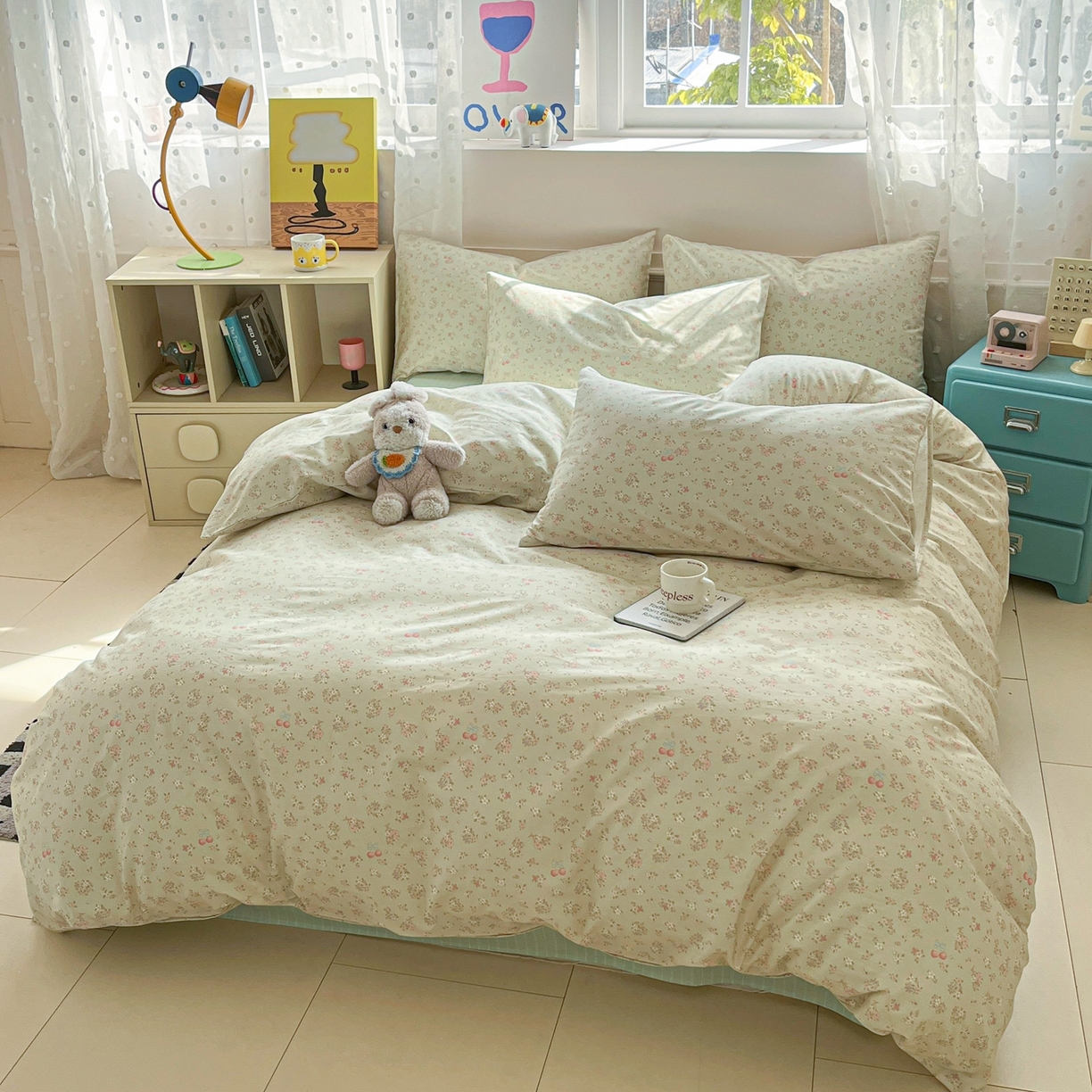 91家纺网 家纺一手货源 找家纺 柠馨 2026春夏新款13372全棉纯棉印花四件套-芙拉系列 青筠