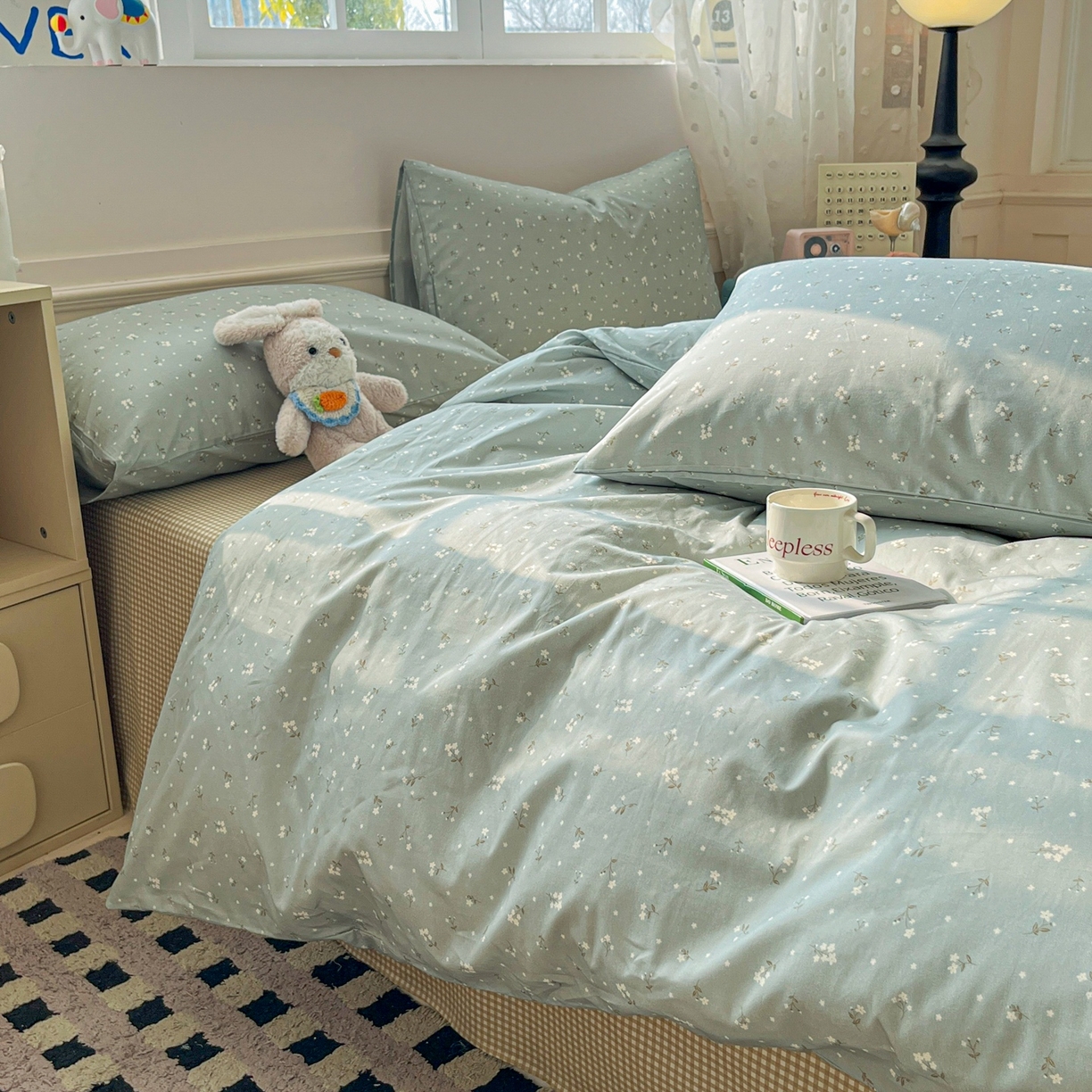 91家纺网 家纺一手货源 找家纺 柠馨 2026春夏新款13372全棉纯棉印花四件套-芙拉系列 瑾熙