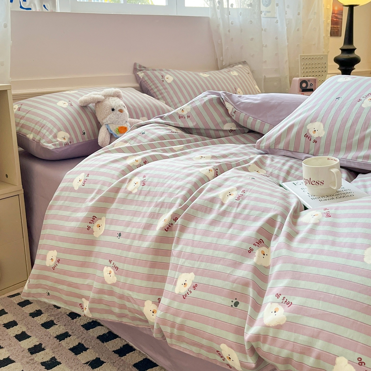 91家纺网 家纺一手货源 找家纺 柠馨 2026春夏新款13372全棉纯棉印花四件套-芙拉系列 棉花星球