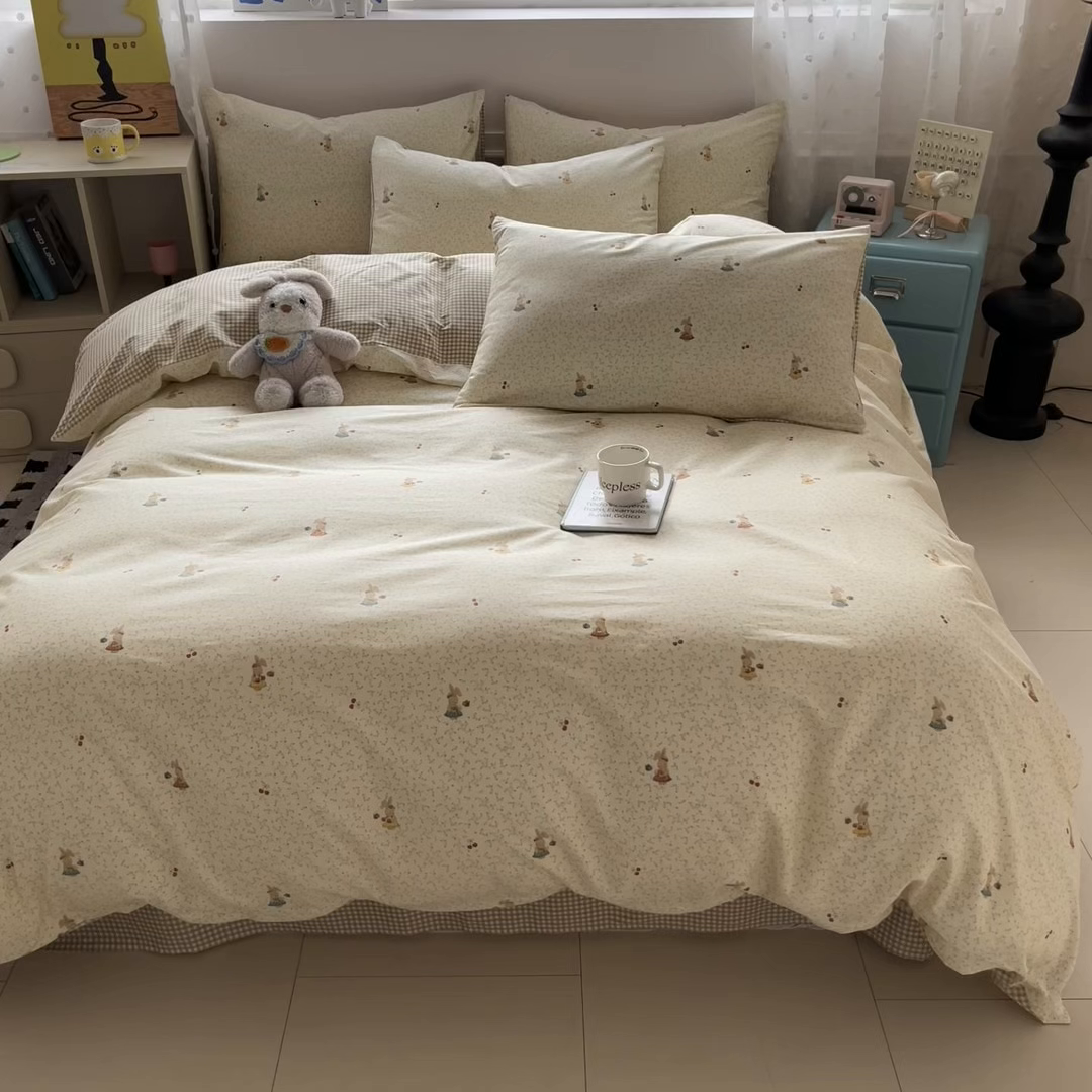 91家纺网 家纺一手货源 找家纺 柠馨 2026春夏新款13372全棉纯棉印花四件套-芙拉系列 奶糖甜心