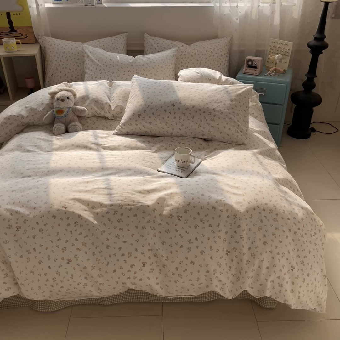 91家纺网 家纺一手货源 找家纺 柠馨 2026春夏新款13372全棉纯棉印花四件套-芙拉系列 星愿