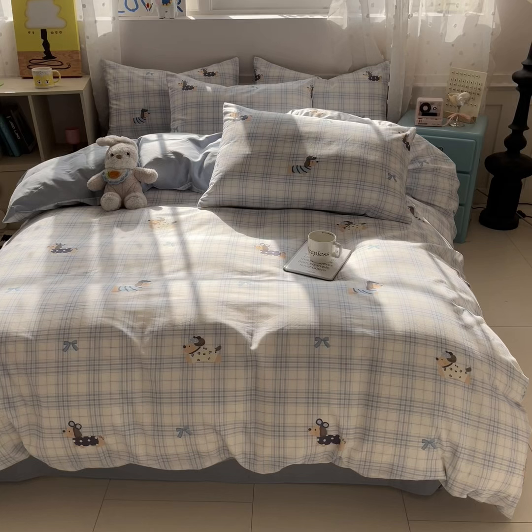 91家纺网 家纺一手货源 找家纺 柠馨 2026春夏新款13372全棉纯棉印花四件套-芙拉系列 汪酱魔豆