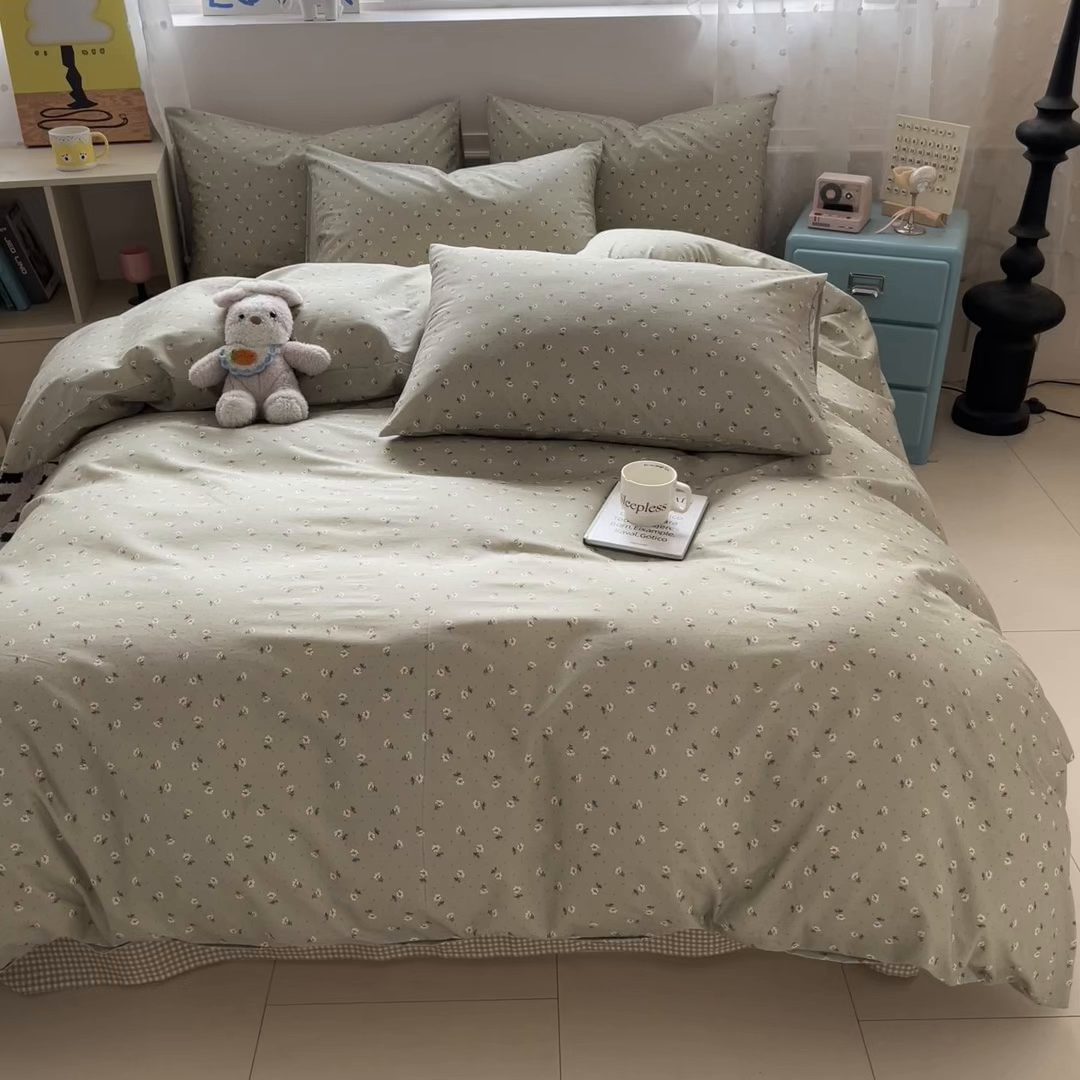 91家纺网 家纺一手货源 找家纺 柠馨 2026春夏新款13372全棉纯棉印花四件套-芙拉系列 浅陌