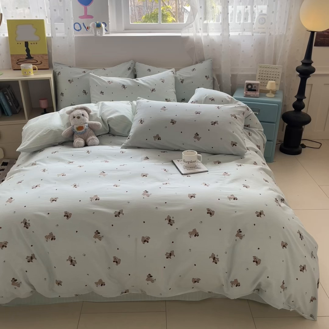 91家纺网 家纺一手货源 找家纺 柠馨 2026春夏新款13372全棉纯棉印花四件套-芙拉系列 甜美萌宠