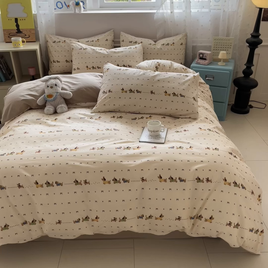 91家纺网 家纺一手货源 找家纺 柠馨 2026春夏新款13372全棉纯棉印花四件套-芙拉系列 焦糖甜心