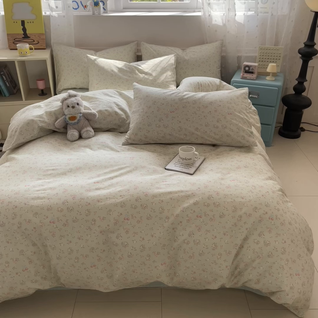 91家纺网 家纺一手货源 找家纺 柠馨 2026春夏新款13372全棉纯棉印花四件套-芙拉系列 青筠