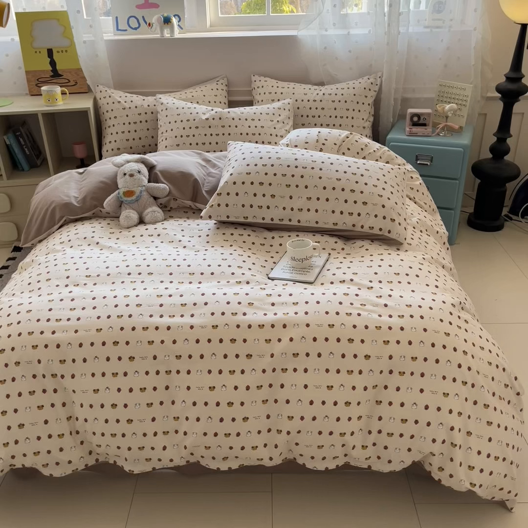 91家纺网 家纺一手货源 找家纺 柠馨 2026春夏新款13372全棉纯棉印花四件套-芙拉系列 草莓奶昔