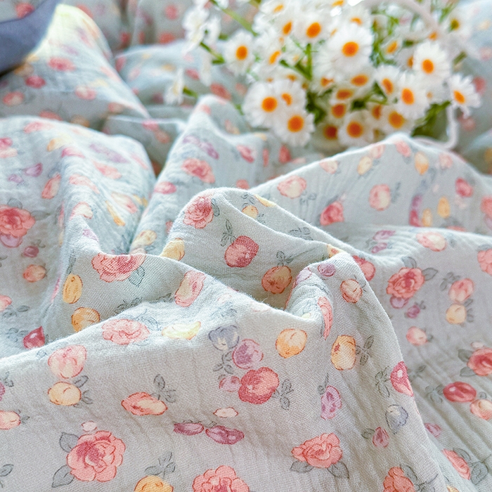 91家纺网 家纺一手货源 找家纺 木楌家居 2026新款A类全棉皱皱纱印花四件套 林汐