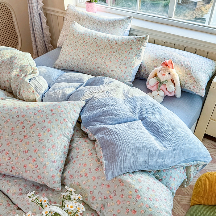 91家纺网 家纺一手货源 找家纺 （总）木楌家居 2026新款全棉皱皱纱刺绣款夏被床盖四件套