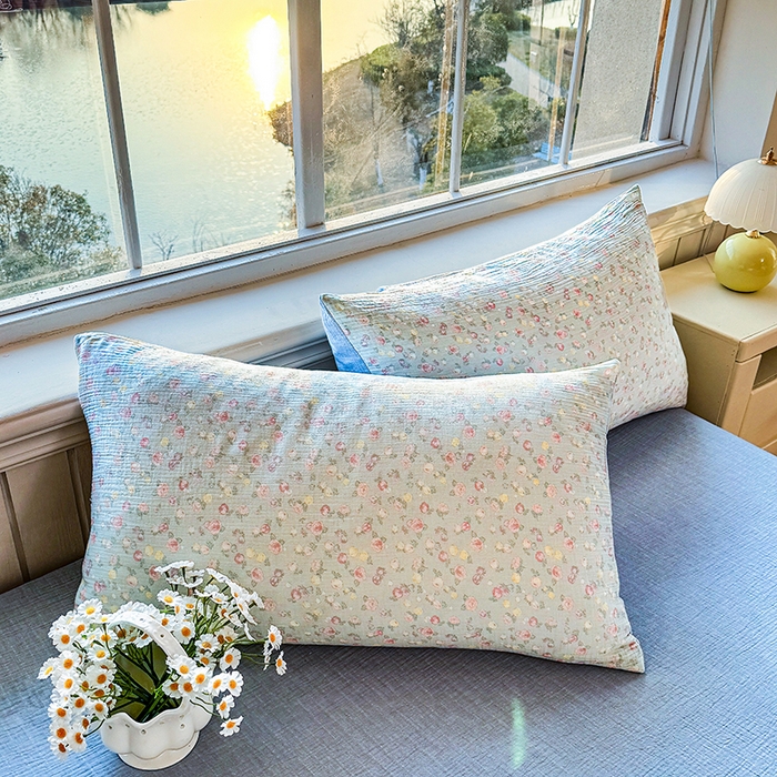 91家纺网 家纺一手货源 找家纺 木楌家居 2026新款A类全棉皱皱纱印花四件套 林汐