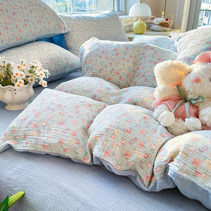 91家纺网 家纺一手货源 找家纺 木楌家居 2026新款A类全棉皱皱纱印花四件套 林汐