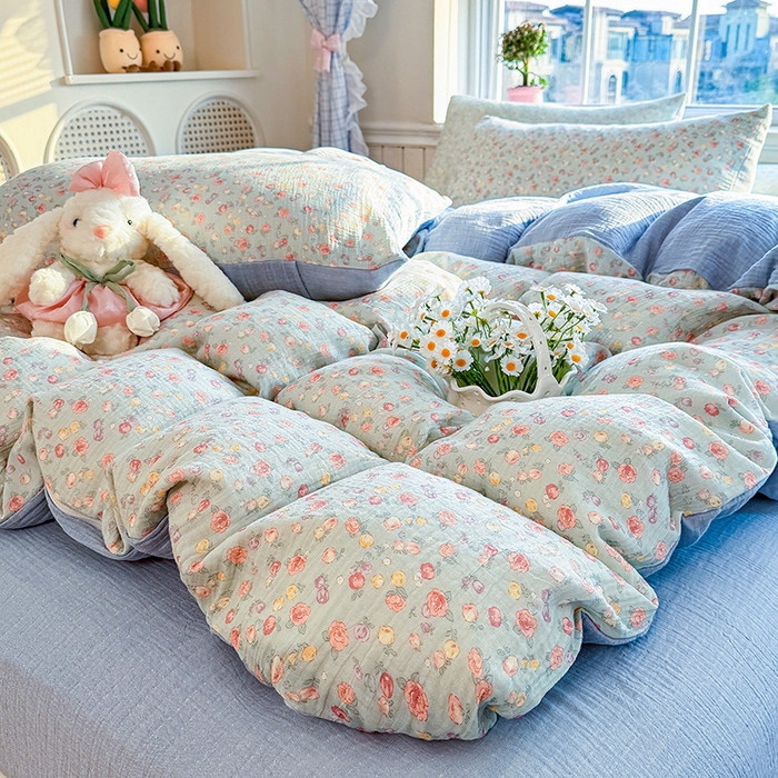 91家纺网 家纺一手货源 找家纺 木楌家居 2026新款A类全棉皱皱纱印花四件套 林汐