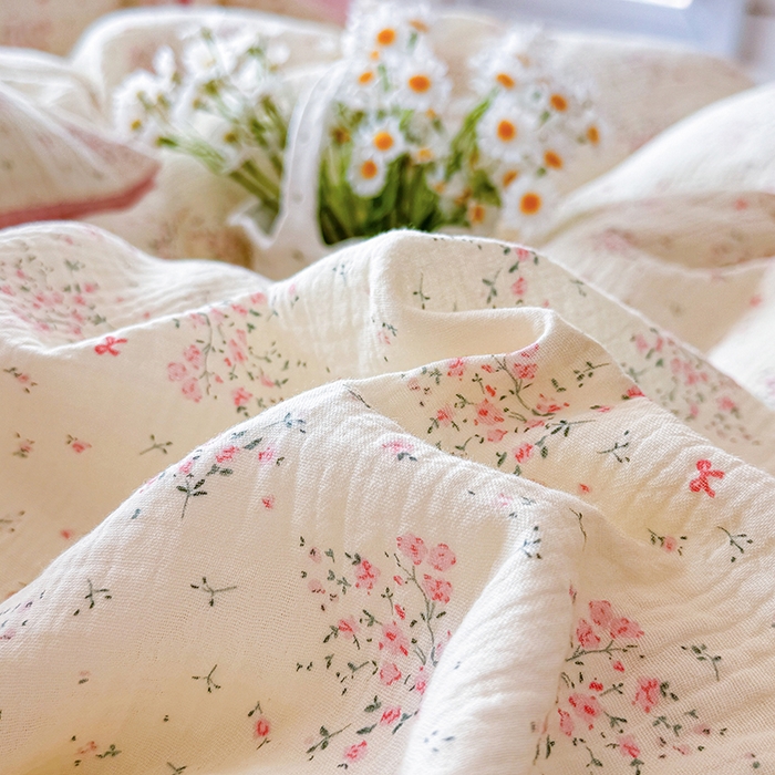 91家纺网 家纺一手货源 找家纺 木楌家居 2026新款A类全棉皱皱纱印花四件套 春日集