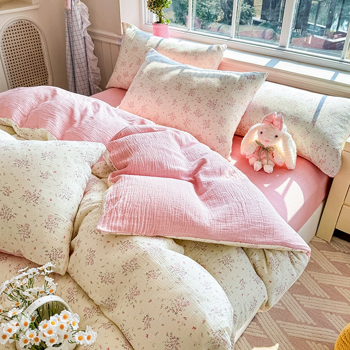 木楌家居 2026新款A类全棉皱皱纱印花四件套 春日集