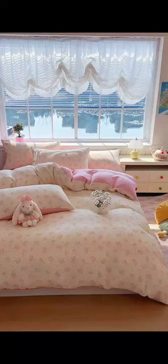 91家纺网 家纺一手货源 找家纺 木楌家居 2026新款A类全棉皱皱纱印花四件套 春日集