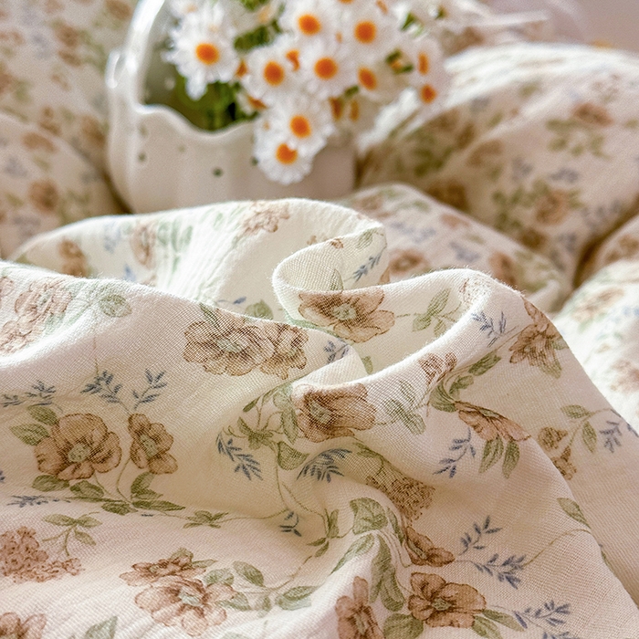 91家纺网 家纺一手货源 找家纺 木楌家居 2026新款A类全棉皱皱纱印花四件套 花巷