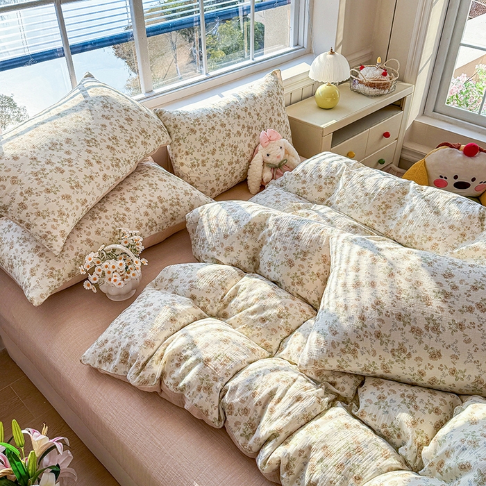 91家纺网 家纺一手货源 找家纺 木楌家居 2026新款A类全棉皱皱纱印花四件套 花巷