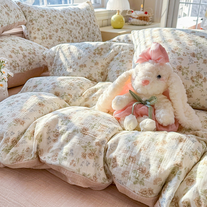 91家纺网 家纺一手货源 找家纺 木楌家居 2026新款A类全棉皱皱纱印花四件套 花巷