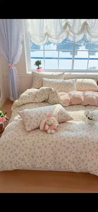 91家纺网 家纺一手货源 找家纺 木楌家居 2026新款A类全棉皱皱纱印花四件套 花巷