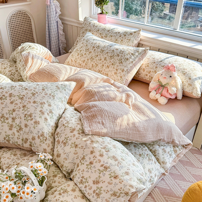 木楌家居 2026新款A类全棉皱皱纱印花四件套 花巷