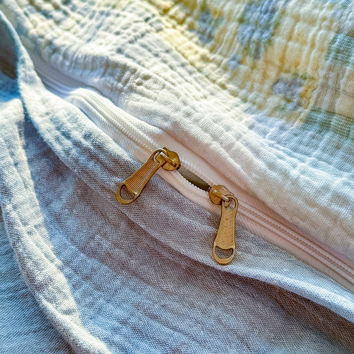 91家纺网 家纺一手货源 找家纺 木楌家居 2026新款A类全棉皱皱纱印花四件套 浅夏  兰