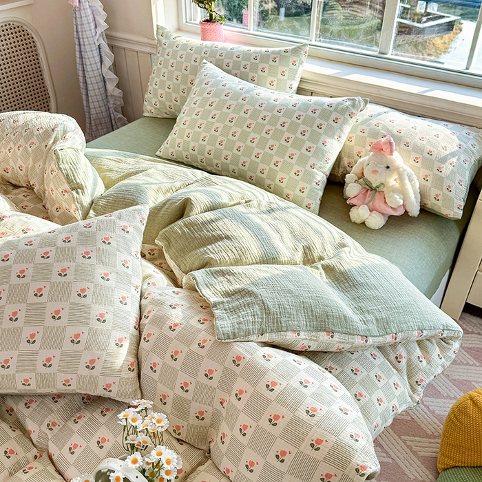 木楌家居 2026新款A类全棉皱皱纱印花四件套 芮芮花