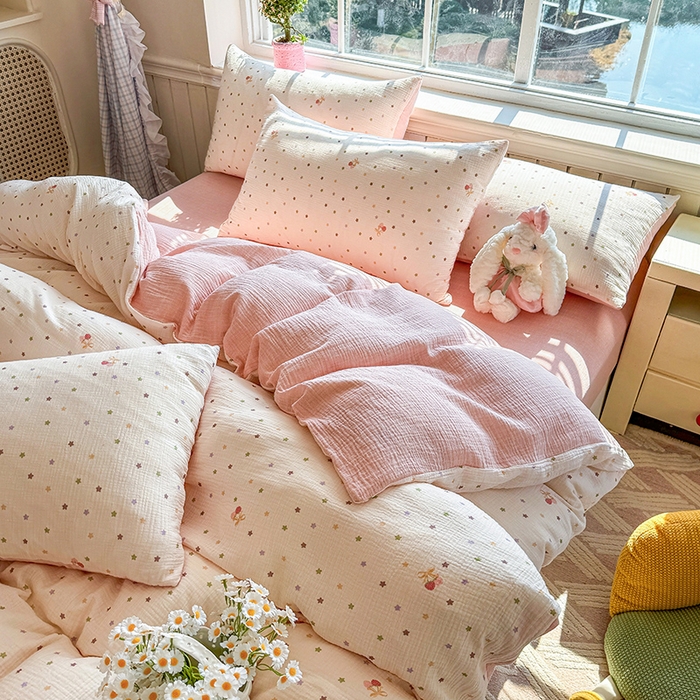 木楌家居 2026新款A类全棉皱皱纱印花四件套 星空草莓