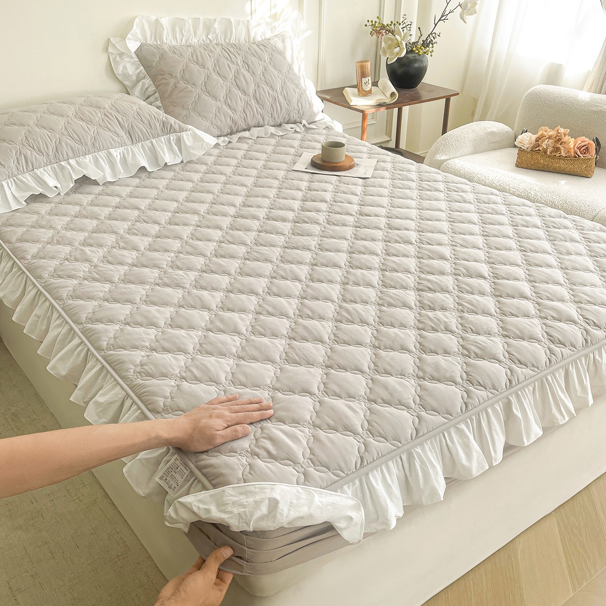 91家纺网 家纺一手货源 找家纺 （总）沐纯家居 2026新款A类全棉纯棉水洗棉新疆棉花少女风花边单床笠