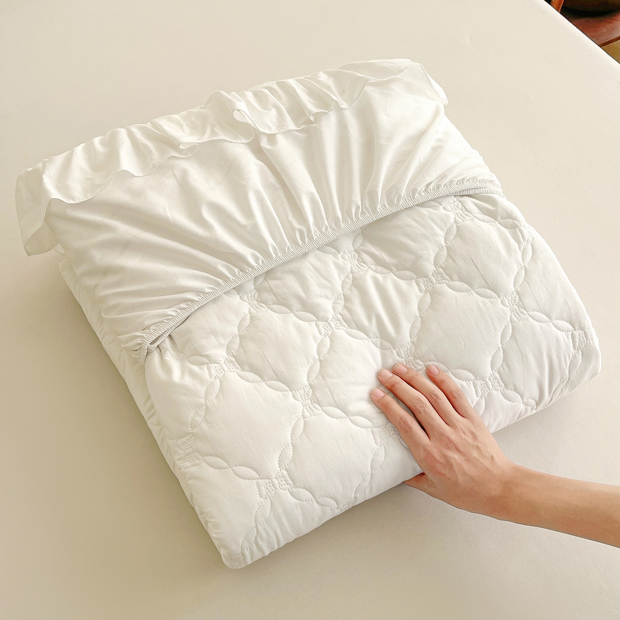 91家纺网 家纺一手货源 找家纺 沐纯家居 2026新款A类全棉纯棉水洗棉新疆棉花少女风花边单床笠 贵族白