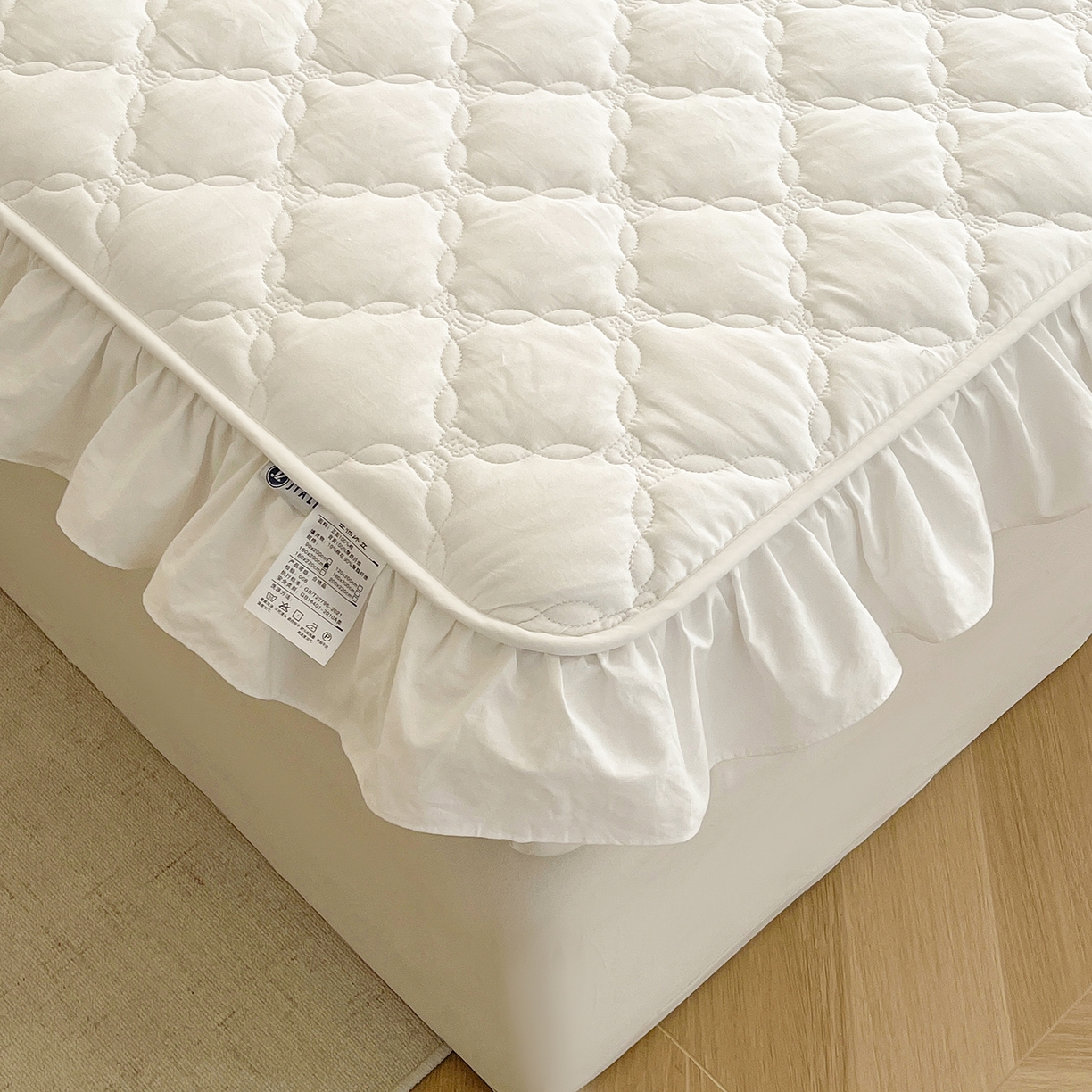 91家纺网 家纺一手货源 找家纺 沐纯家居 2026新款A类全棉纯棉水洗棉新疆棉花少女风花边单床笠 贵族白