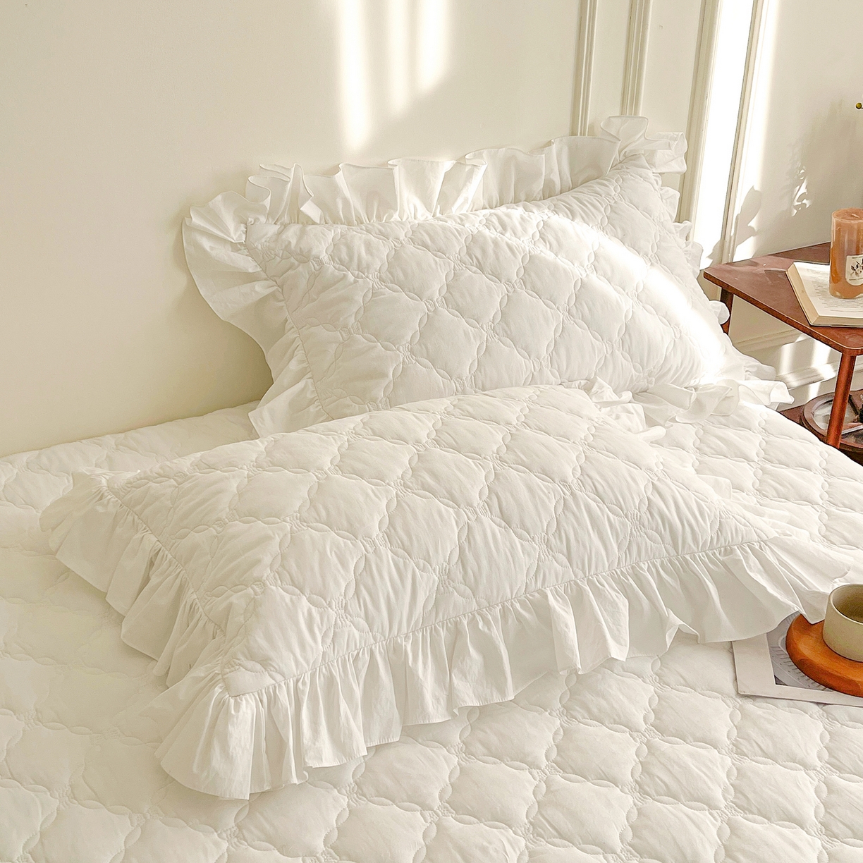 91家纺网 家纺一手货源 找家纺 沐纯家居 2026新款A类全棉纯棉水洗棉新疆棉花少女风花边单床笠 贵族白